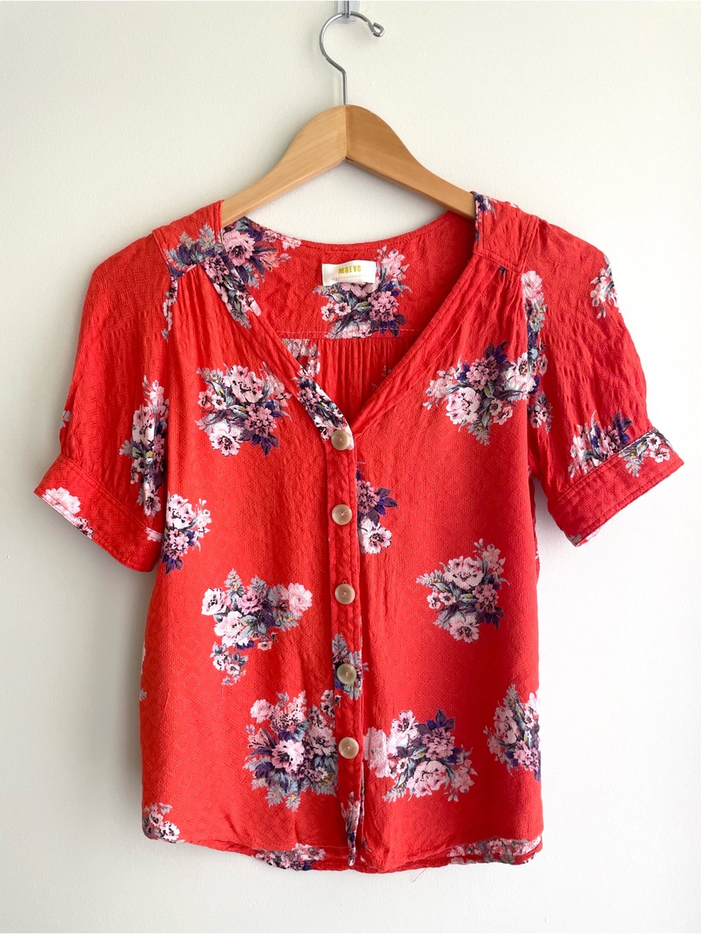 Maeve Red Orange Floral Button-Front Blouse